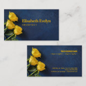 Drie gele rozen op een donkerblauwe achtergrond visitekaartje (Voorkant / Achterkant)