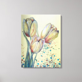 Drie gele tulpen boeket canvas afdruk
