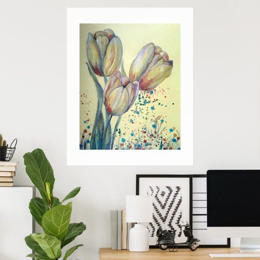 Drie gele tulpen boeket poster (Thuiskantoor)