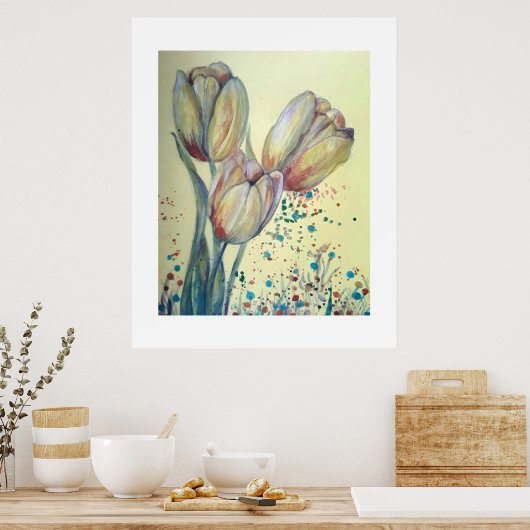 Drie gele tulpen boeket poster (Keuken)