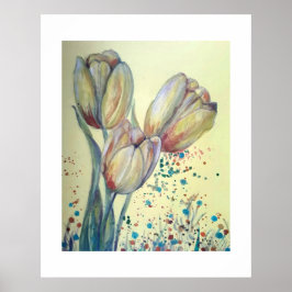Drie gele tulpen boeket poster