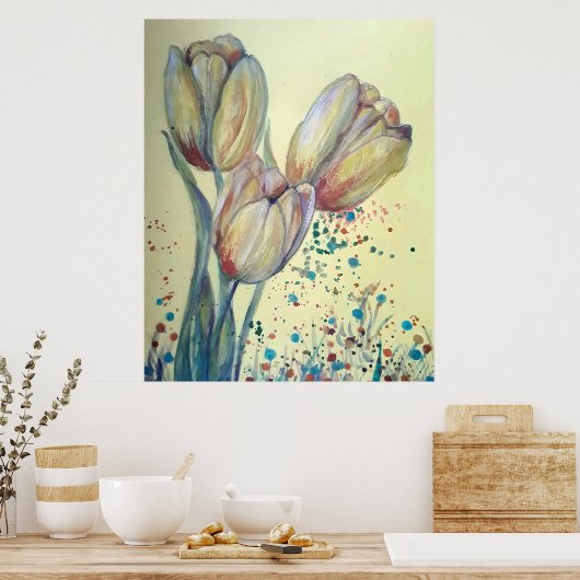 Drie gele tulpen boeket poster (Keuken)