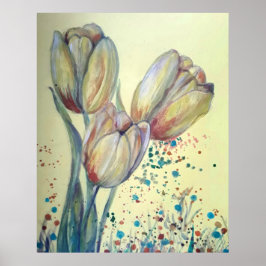 Drie gele tulpen boeket poster