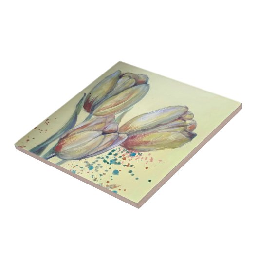 Drie gele tulpen boeket tegeltje (Zijkant)