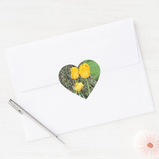 Drie gele tulpen / hart sticker (Envelop)