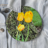 Drie gele tulpen / ronde button 6,0 cm (In situ)