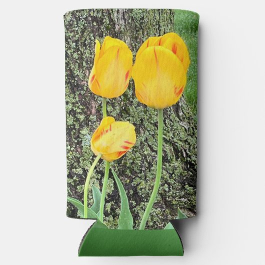 Drie gele tulpen / seltzer blikjeskoeler (Achterkant)