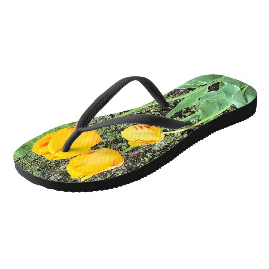 Drie gele tulpen / teenslippers (Schuin)