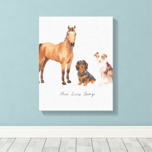 Drie geliefde huisdieren canvas afdruk (Insitu (Houten vloer))