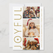 Drie Gelukkige Foto Wit en Antiek Goud Feestdagenkaart (Voorkant)