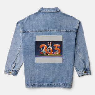 Drie Gelukkige Hazen die Nummer 3 Vasthouden Denim Jacket