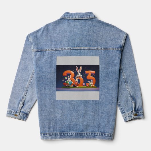 Drie Gelukkige Hazen die Nummer 3 Vasthouden Denim Jacket (Achterkant)