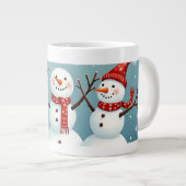 Drie gelukkige kerstsneeuwmannen grote koffiekop (Voorkant rechts)