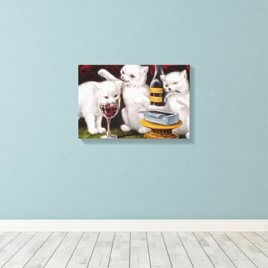 Drie gelukkige kittens op het feest canvas afdruk (Insitu (Houten vloer))
