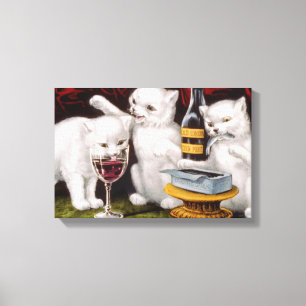 Drie gelukkige kittens op het feest canvas afdruk