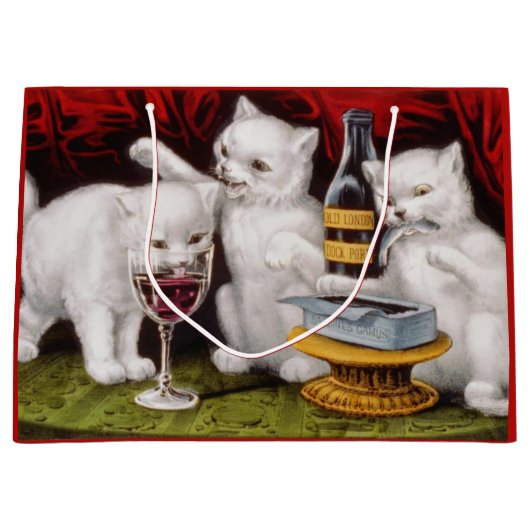 Drie gelukkige kittens op het feest groot cadeauzakje (Voorkant)