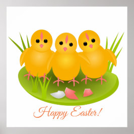 Drie gelukkige paasgele kippen poster