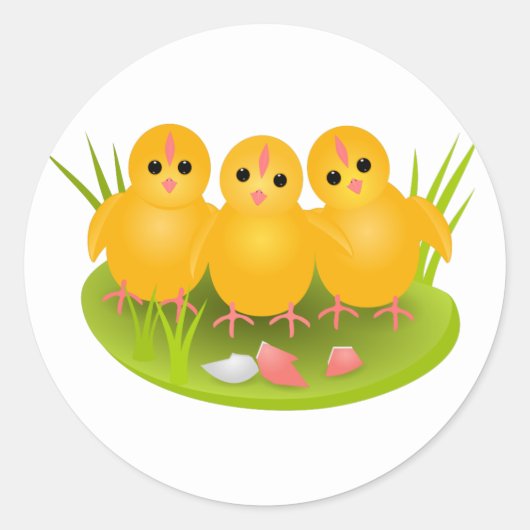 Drie gelukkige paasgele kippen ronde sticker (Voorkant)