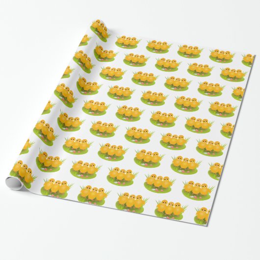 Drie gelukkige Pasen gele kuikens Cadeaupapier (Uitgerold)