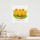 Drie gelukkige Pasen gele kuikens Poster (Keuken)