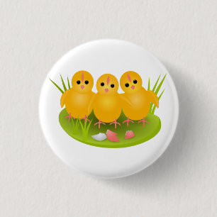 Drie gelukkige Pasen gele kuikens Ronde Button 3,2 Cm