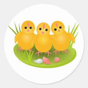 Drie gelukkige Pasen gele kuikens Ronde Sticker