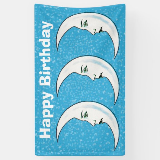 Drie Gelukkige Verjaardag Witte Halve Maan Gezicht Spandoek (Verticaal)