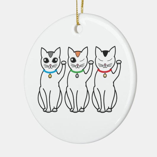 Drie gelukskattensiervissen keramisch ornament (Links)