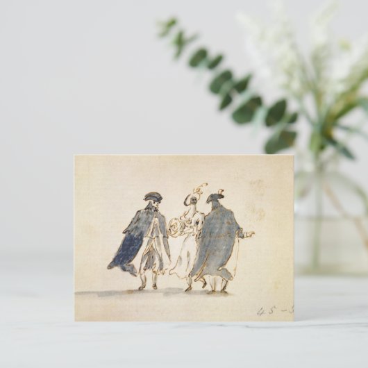 Drie Gemaskeerde Cijfers in het Kostuum van Briefkaart (Staand voorkant)