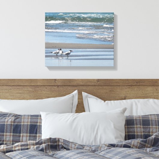 Drie gemeenschappelijke terns Waterverf verpakte c Canvas Afdruk (Insitu (Slaapkamer))