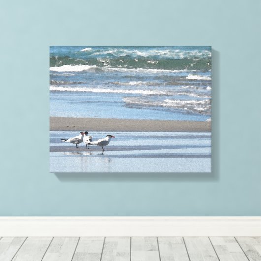Drie gemeenschappelijke terns Waterverf verpakte c Canvas Afdruk (Insitu (Houten vloer))