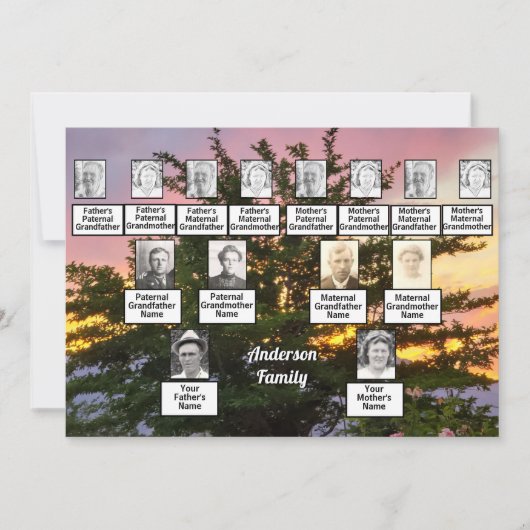 Drie Generatie Fotoboom met Kleurrijke zonsonderga Kaart (Voorkant)