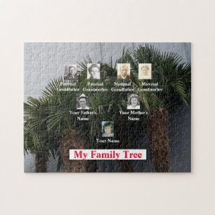 Drie generatieoverzicht van de familie met palmbom legpuzzel