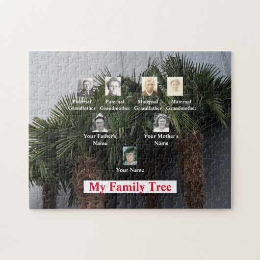 Drie generatieoverzicht van de familie met palmbom legpuzzel (Horizontaal)