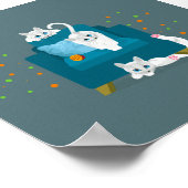 Drie Geometrische witte katten die rond een stoel  Poster (Hoek)