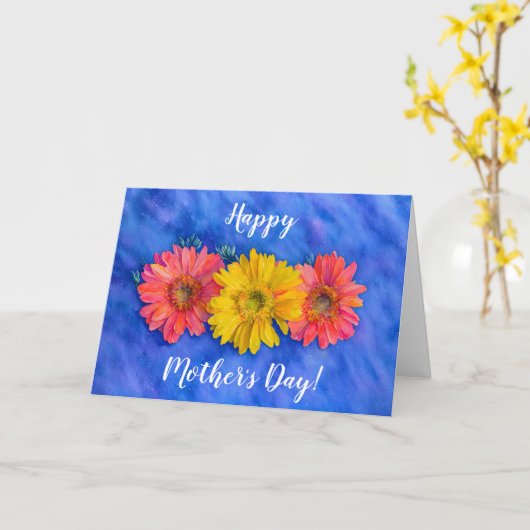Drie Gerbera Daisy Flowers Art Moederdag Kaart (Gele Bloem)