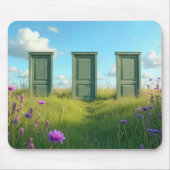 Drie gesloten deuren in een wildbloemenveld muismat (Voorkant)