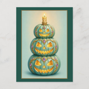 Drie gestapelde gotische turquoise Jack-O-Lanterns Briefkaart
