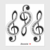 Drie gestileerde Treble Clefs met Sleutels Sticker (Vel)