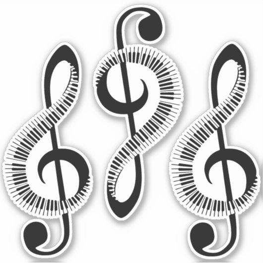 Drie gestileerde Treble Clefs met Sleutels Sticker (Voorkant)