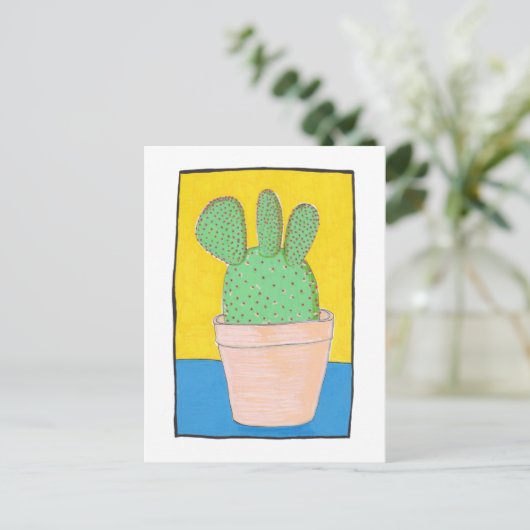 Drie gestreepte cactus, rode pieken, kunst briefkaart (Staand voorkant)
