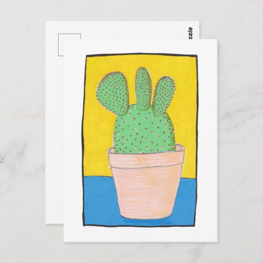 Drie gestreepte cactus, rode pieken, kunst briefkaart (Voorkant / Achterkant)