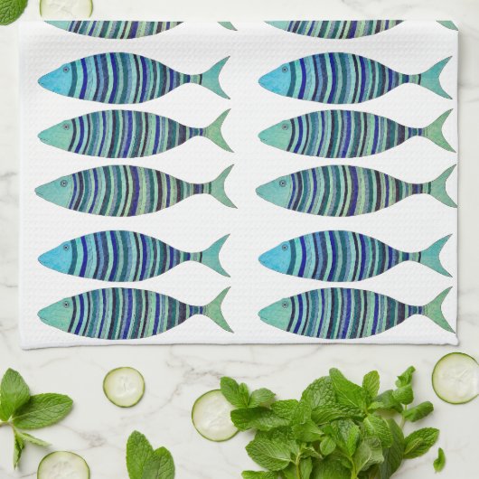 Drie gestreepte vissen theedoek (Gevouwen)