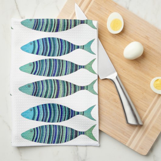 Drie gestreepte vissen theedoek (Quarter Fold)