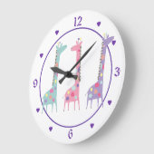 Drie Gevlekte Giraffen Paarse Hart Kinderen Grote Klok (Hoek)