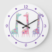 Drie Gevlekte Giraffen Paarse Hart Kinderen Grote Klok (Voorkant)
