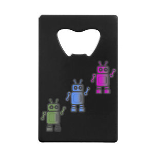 Drie Geweldige Retro Robots Creditkaart Flessenopener