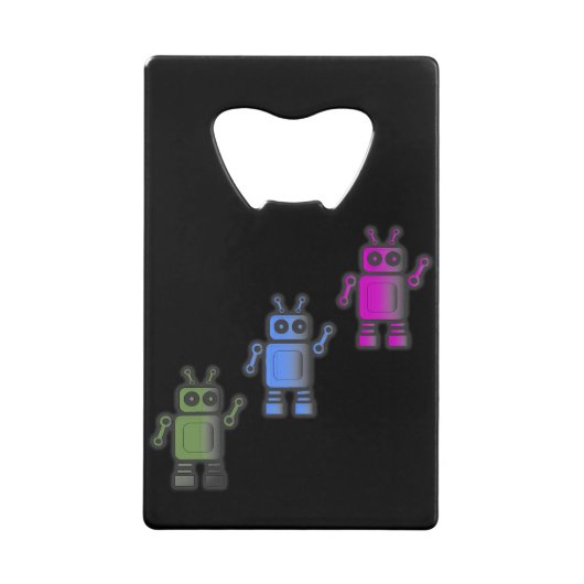 Drie Geweldige Retro Robots Creditkaart Flessenopener (Voorkant)