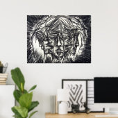 Drie Gezichten van Metaal Ziekte Houtskooltekening Poster (Thuiskantoor)