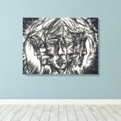 Drie Gezichten Van Metaalziekte Houtskool Tekening Canvas Afdruk (Insitu (Houten vloer))